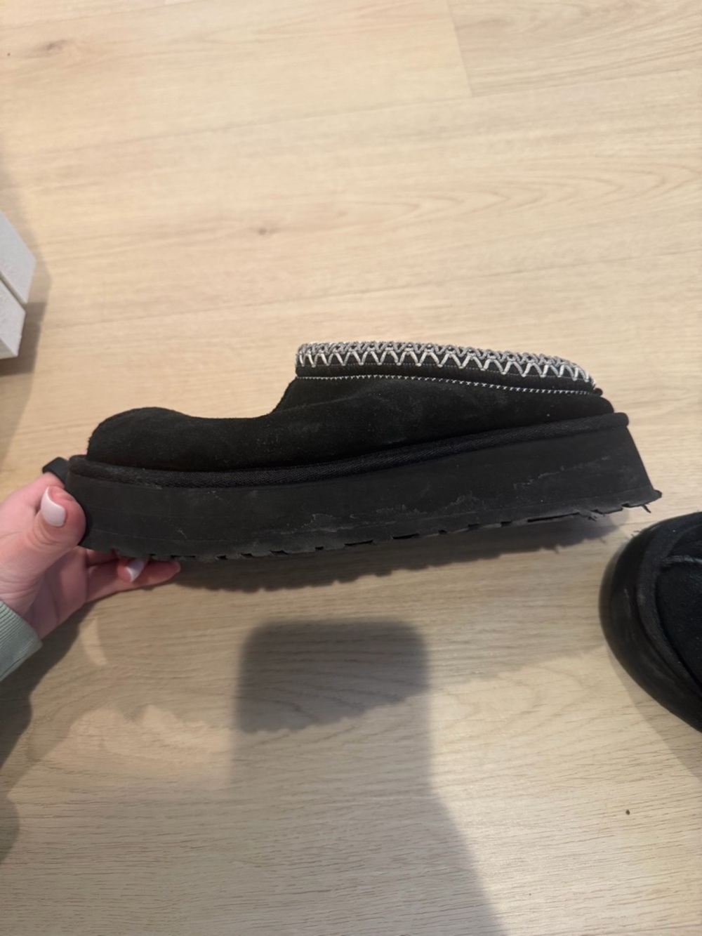 UGG Black Suede Platform Slip-On Clog with Contrast Stitching